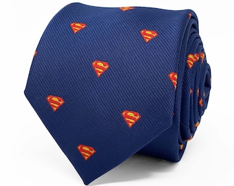 Superheld Man of Steel Krawatte & Manschettenknöpfe Set | Krawatte aus Mikrofaser Navy Comics