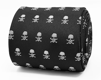 Embroidered Skull & Crossbones Necktie in Black