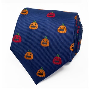 Halloween Pumpkin Tie Necktie in Navy