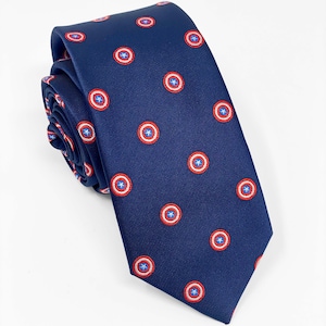 Captain America Tie and Cufflinks | Superhero Navy Necktie