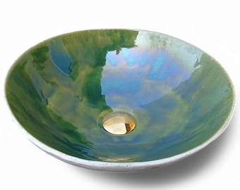 Green Washbasin. Handmade. 2 pieces available. Elegant Sink for Countertop (Ø36cm)