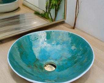 WB204 Blue Green round sink. Turquoise.