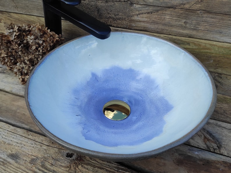 WB016 White and blue round sink image 3