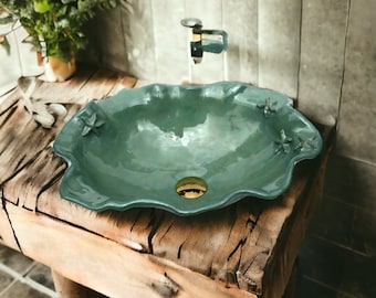 WB036 Turquoise Green Sea Artistic Oval Bathroom Sink with Wave and Starfish