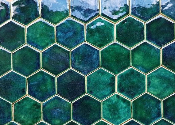 1m2 Ceramics Tiles Deep Green Hexagon, Green Hexagon Tile