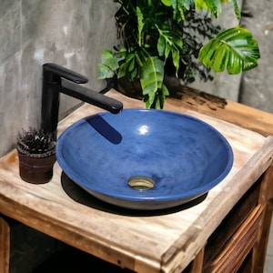 WB041  (Ø38cm) Denim Round Bathroom Sink.