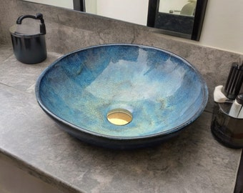 OUTLET WB100O4  Blue and Navy Blue Washbasin. Countertop bathroom sink.