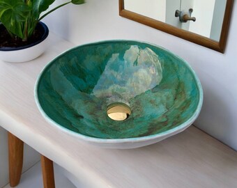 WB215 Blue Green round sink. Turquoise.