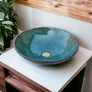 WB094 Blue and  Turquoise Round Bathroom Sink. Bali Tropical Style.