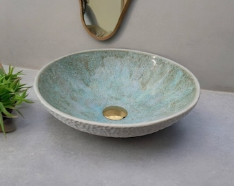 WB212 Pastel Pistachio with Gold dots Round Bathroom Sink.