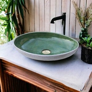 WB091 Green Artistic Oval Bathroom Sink.