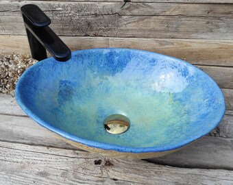 Blue and Green Artistic Oval Bathroom Sink.