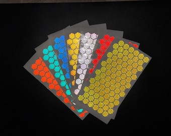 84 REFLECTIVE 3/4" Hexagons PRISMATIC Oralite V98 (750+ Candelas) Stickers Retroreflective Die Cut Vinyl Decals 0.75" (7 Different Colors)