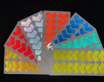 16 REFLECTIVE 2.5" x 1.7" Chevrons PRISMATIC Oralite V98 (750+ Candelas) Stickers Retroreflective Die Cut Vinyl Decals (7 Different Colors)
