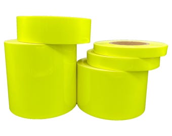 IRON ON Fluorescent Lime REFLECTIVE Fabric 3/4" 1" 2" 4" 6" Inch 10', 20', 30' Rolls Vest Trim Safety SewViz Brand
