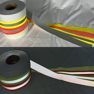 2&quot; Inch Reflective FIRE TRIM Sew On Fabric Tape (Flame Retardant) 10&#39;, 20&#39;, 30&#39; Rolls Safety HiViz Lime, Silver, Orange/Silver, Lime/Silver