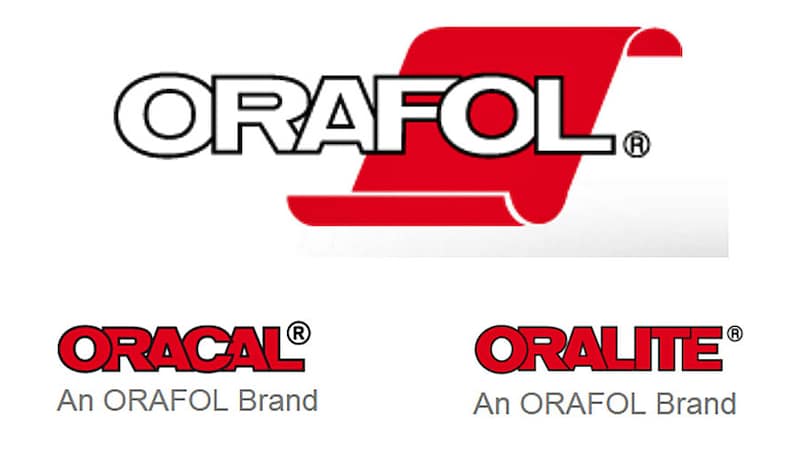 May include: The logo for ORAFOL, a company that makes adhesive films and tapes. The logo is red and white and features the word ORAFOL in a bold, white font. Below the logo are two smaller logos for ORAFOL brands: ORACAL and ORALITE. Both logos are red and white and feature the brand name in a bold, white font. The text "An ORAFOL Brand" appears below each brand logo.
