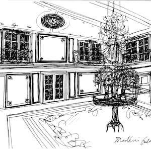 NYC Plaza Lobby Print, NYC Plaza Drawing, NYC Sketch, Fancy Interior Sketch, Fancy Interior, Architecture Sketch, Hotel Sketch, 8.5 x 11