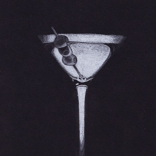 Martini Art Print, Martini Drawing, Food and Drink Sketch, Food and Drink Drawing, Graphic Drink, Black and White Drink, Fancy Drink 9 x 12