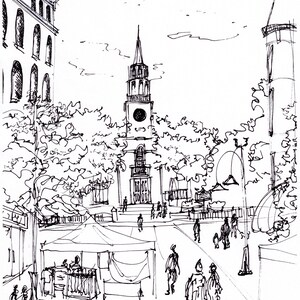 Church Street Art Print, Burlington VT, Vermont Art, Vermont Prints, New England Art, Vermont Drawing, Vermont Sketch, Burlington VT Art