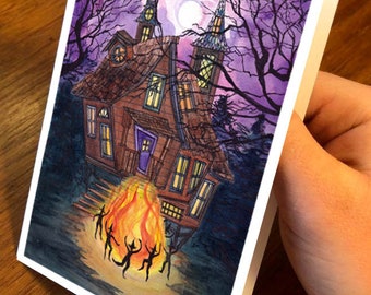 3 Card Pack, Happy Halloween Card, Witch House, Witch Card, Witches Card, Spooky Cards, Halloween Greeting Card, Halloween Cards, Witch Art