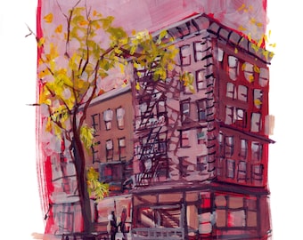 Greenwich Village Art Print, MacDougal St NYC Watercolor, Gouache Print