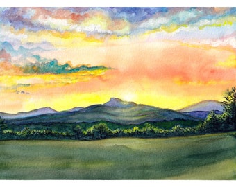 Camel's Hump Vermont, Camel's Hump Sunset, Vermont Art, Vermont Landscape, New England Landscape, New England Art, Vermont Painting, Sunset