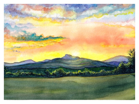 Camel's Hump Vermont, Camel's Hump Sunset, Vermont Art, Vermont Landscape, New England Landscape, New England Art, Vermont Painting, Sunset