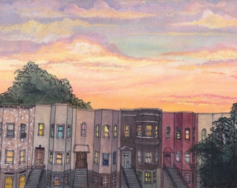 Brooklyn Art Print, Brooklyn Skyline Print, Brooklyn Sunset Print, Bushwick Brooklyn Art, Bushwick Print, Bushwick Art, Brooklyn Art, Sunset