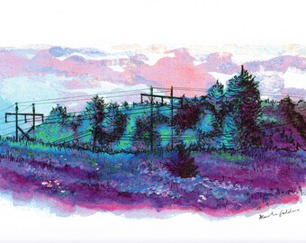 Field Art Print, Nature Art, Purple Nature Art, Green Nature Art, Flowery Field, Landscape Art, Landscape Print, Colorful Landscape, Nature