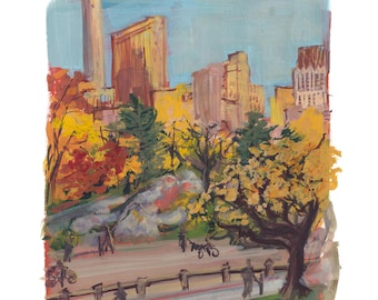 Central Park Watercolor Art Print, Midtown Manhattan