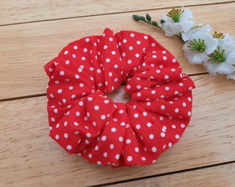 Red Polka Dots Scrunchie, Red Scrunchie, Hair scrunchie for women, Vintage Scrunchie, Gifts, Hair accessories, Red hair scrunchies for women