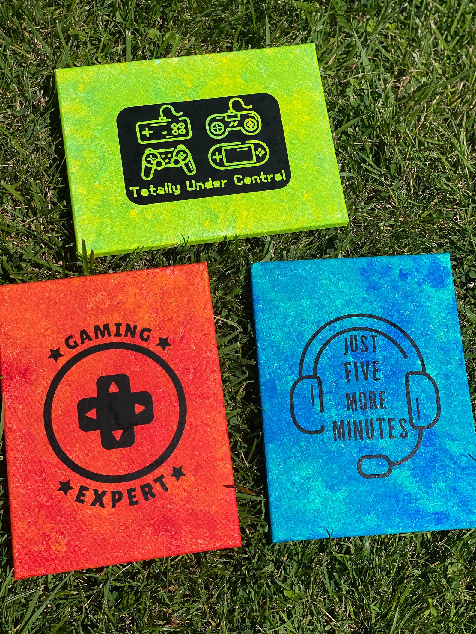 3 Hand Painted Gamer Canvases Etsy