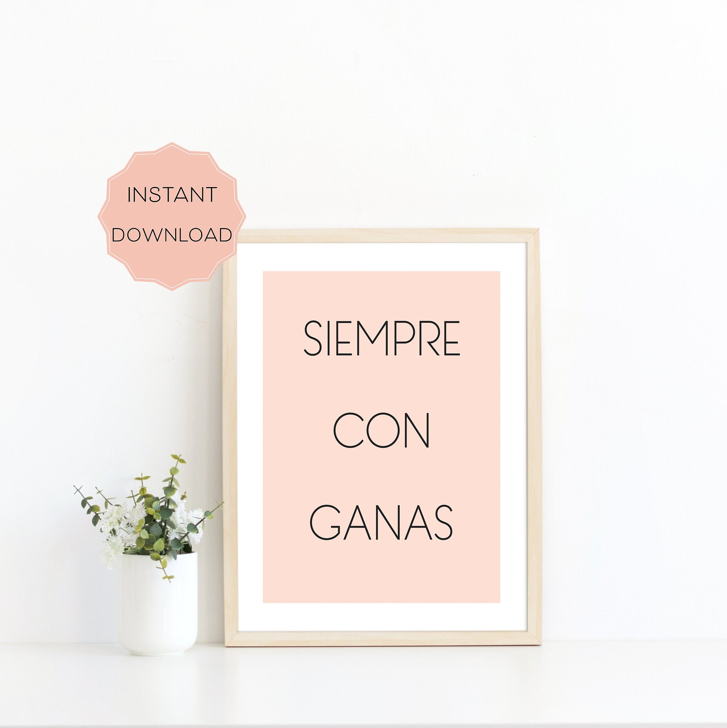 Download and ready to print for home or office ponte las pilas quote wall hanging with pink flowers 8x10 instant printable