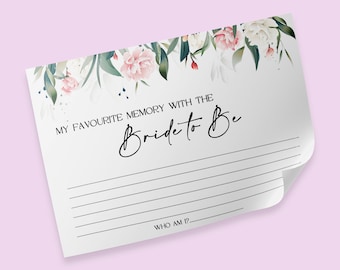 My Favourite Memory With The Bride To Be Game, Instant Download, Hen Party Game, Bridal Shower Game
