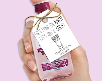 She's Tying The Knot, Let's Take A Shot Personalised Tags, Hen Do Tags, Hen Do Favours