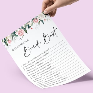 Who Knows The Bride Best Game, Instant Download, Hen Party Game, Bridal Shower Game