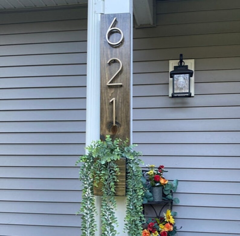 Vertical Wooden House Number Planter Etsy