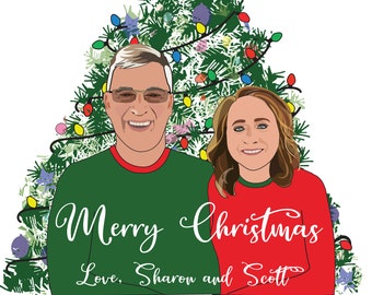 CUSTOM CHRISTMAS CARD | Custom Illustration | Creative Card w/Pets | Personalized Family | Group Portrait | Holiday | Christmas Tree Card