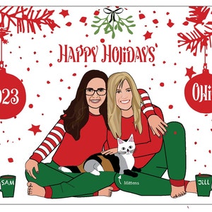AANGEPASTE KERSTKAART | Aangepaste illustratie | Creatieve kaart met huisdieren | Gepersonaliseerde familie | Groepsportret | Vakantieportret | Unieke kaart
