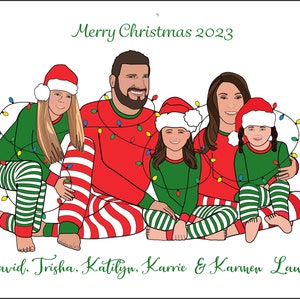 TARJETA DE NAVIDAD PERSONALIZADA / Ilustración personalizada / Tarjeta creativa con familia / Familia personal / Retrato grupal / Retrato festivo / Tarjeta única