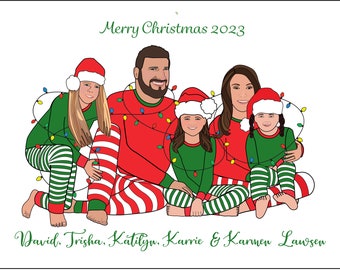 CUSTOM CHRISTMAS CARD | Custom Illustration | Creative Card with Family | Personal Family | Group Portrait | Holiday Portrait | Unique Card