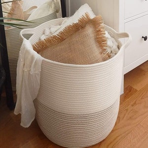 Large Cotton Basket, multi-storage, Woven, Handmade, Storage, Rope Woven, 100% Natural Cotton, Hemp, Towel, Decorative