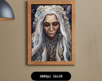 Winter's Blooming Crone Art Print, Mother Nature, Gaia (Digital Download)