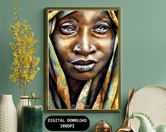 Black Woman Portrait Art Print, "Mirrors of the Soul" (Digital Download)