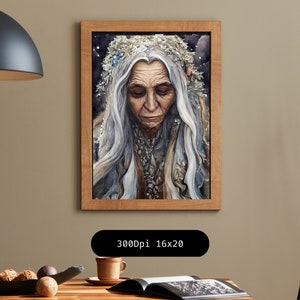 Digital Download Art &quot;Winter&#39;s Blooming&quot; Crone Art, Mother Nature Art, Old Woman Art. Divine Feminine Art, Mother Earth Art, Gaia Art.