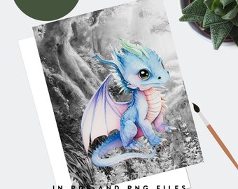 30 adorables páginas para colorear de dragones bebés con fondos de cuento de hadas fantásticos. Archivos PDF y PNG listos para imprimir en una descarga digital instantánea.
