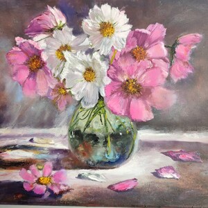 Tenderness of cosmos, Original work, Handmade painting, oil on canvas, 30/40 cm