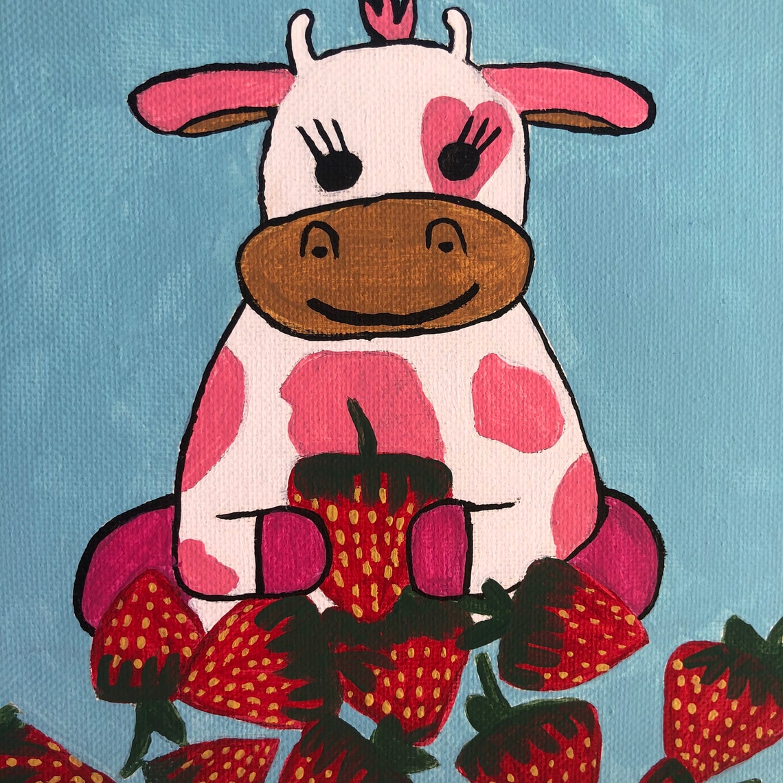 Strawberry Cow Acrylic Painting | Etsy