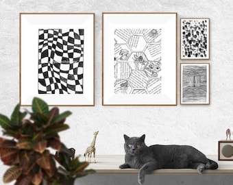 Free | Digital Download | Hand drawn "Black and White" digital printable Art | Digital Paper Pack | Doodle Patterns | Seamless